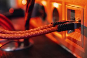 cables-red-light-background